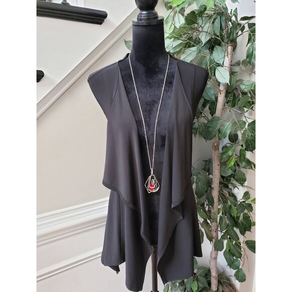 Focus By JJ Chiffon Vest Womens Small Black Stretch Fly Away Draped Open Front - Picture 1 of 13